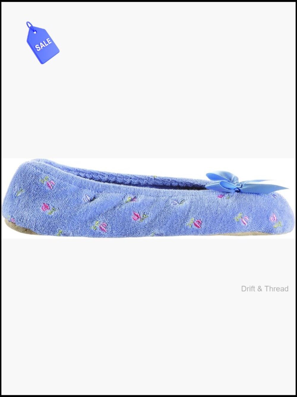 Women's Embroidered Terry Ballerina Slippers Round Toe, No Heel